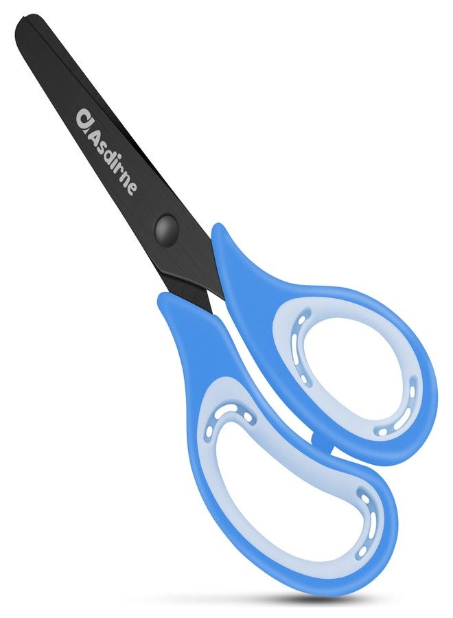 Asdirne Kids Scissors - Safety Children Scissors with Blunt Tip Stainless Steel Blades and Soft Grip, Great for Home and School, Blue, 13.5cm - Image 1